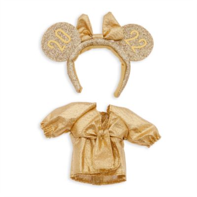 Vestido cruzado dorado y diadema con orejas 2022, peluche pequeño nuiMOs, Disney Store