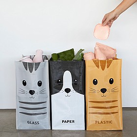 Set de tres bolsas de reciclaje con estampado de gatos